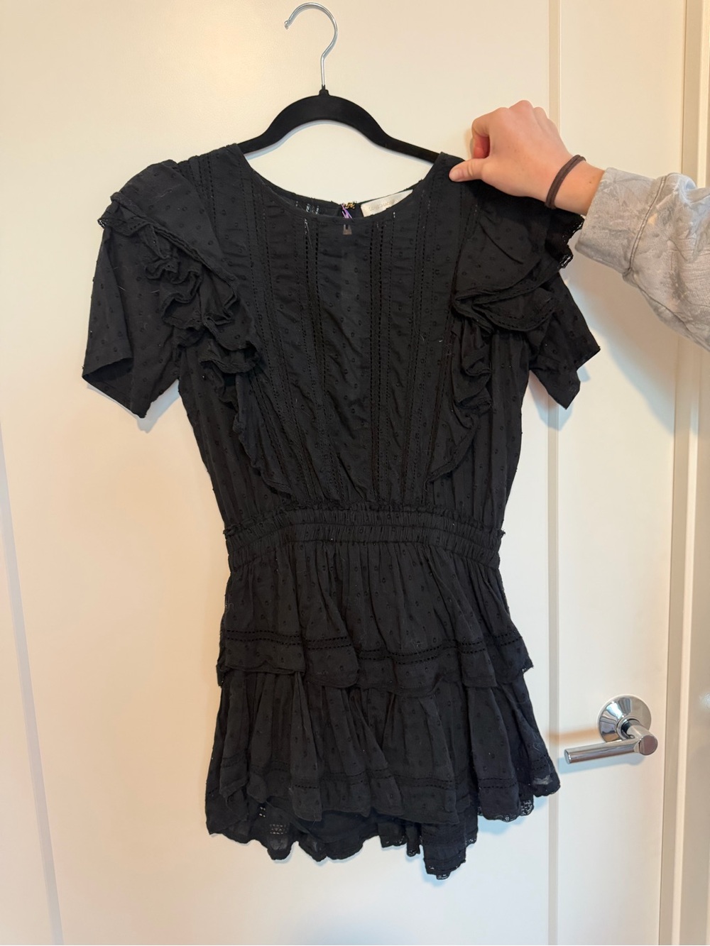 LoveShackFancy Black Ruffled Mini Dress
